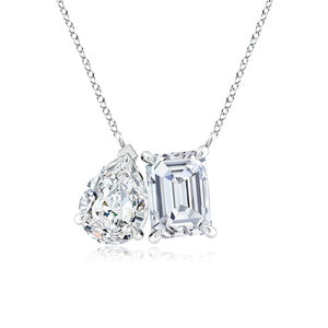 Open image in slideshow, Emerald-Cut &amp; Pear Diamond Two-Stone Pendant in 14K White Gold
